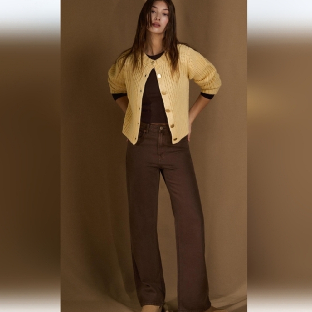 Old Navy Brown High Rise Wide Leg Straight Jeans